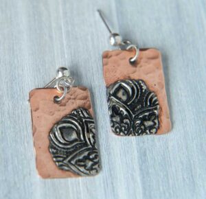 Two-toned earrings, copper with lead-free soft solder design.