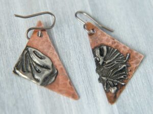 Two-toned earrings, copper with lead-free soft solder design.