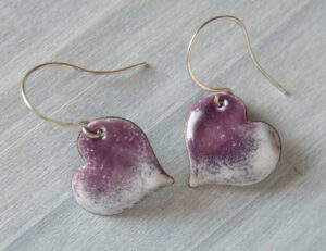 Copper Enameled Heart Earrings