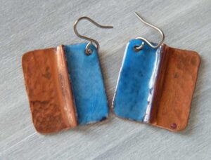 Copper Fold-formed enamelled earrings