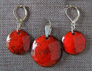 Copper Enameled Set. With sterling silver ear wires.
