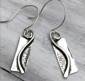 Argentium Sterling Silver rectangle earrings, with sweep and texture. $50.00
