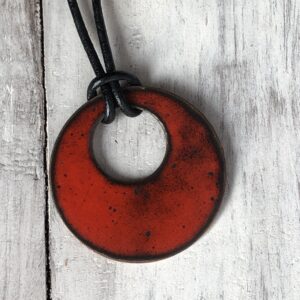 Red Enamelled Copper Pendant.