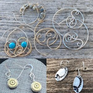 Some of the earrings I have made including wire weaving, sawing, wire wrapping and metal clay techniques