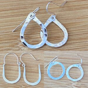 Argentium Sterling Silver Drop Earrings. Teardrop, hoop and circle